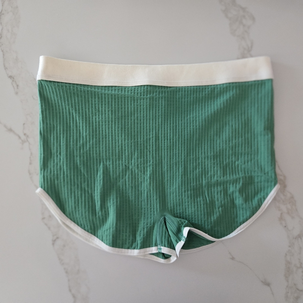 NWT Anthropologie Green Ribbed Boy Shorts with White Waistband - Picture 5 of 5